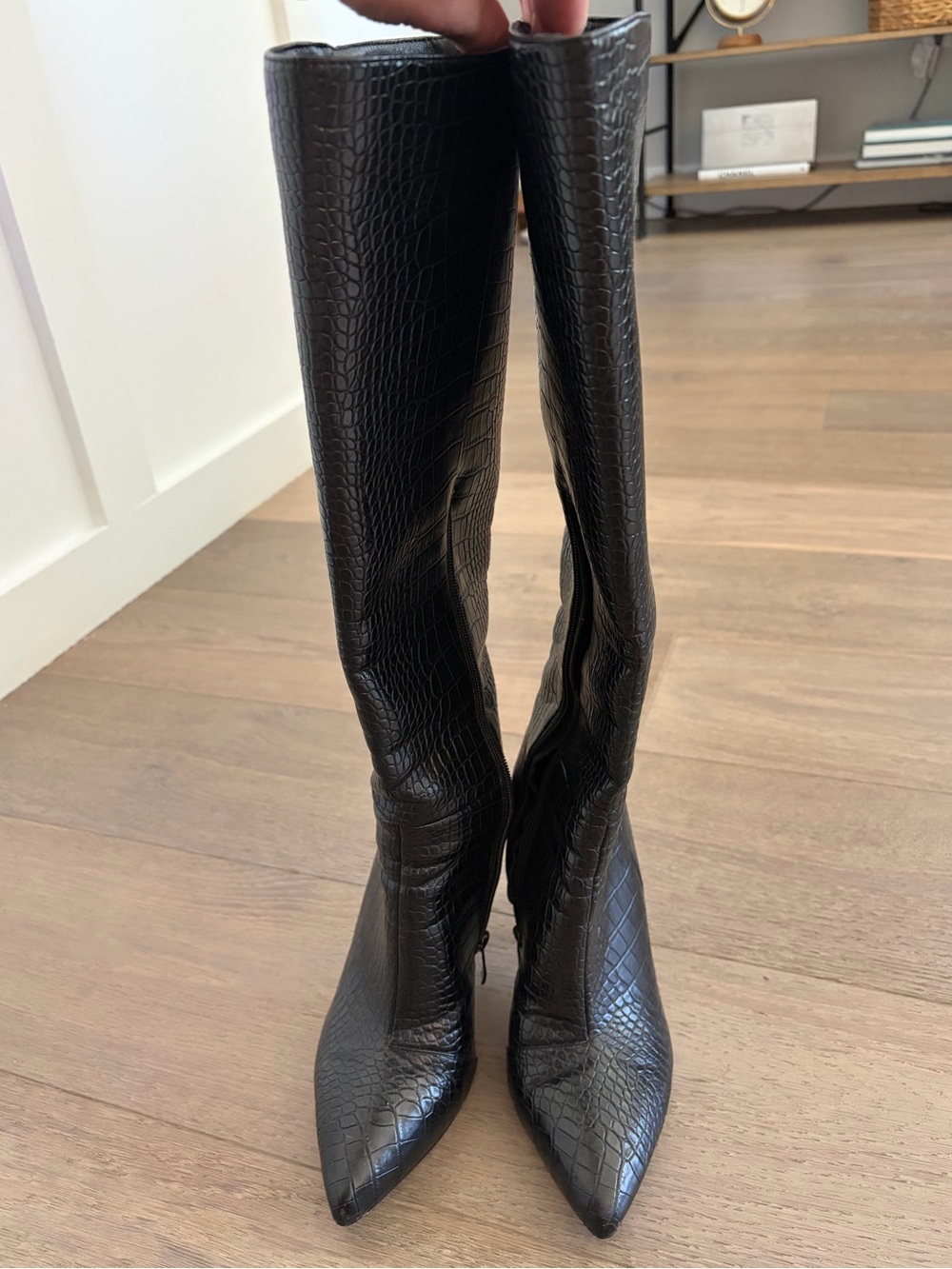 Women’s Knee High Black Leather Heeled Boots
